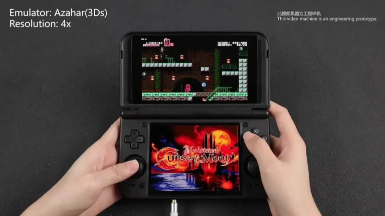 Émulateur 3DS Azahar en double écran sur une console Android Retroid Pocket Duo, résolution 4x, écran du bas au format 4:3